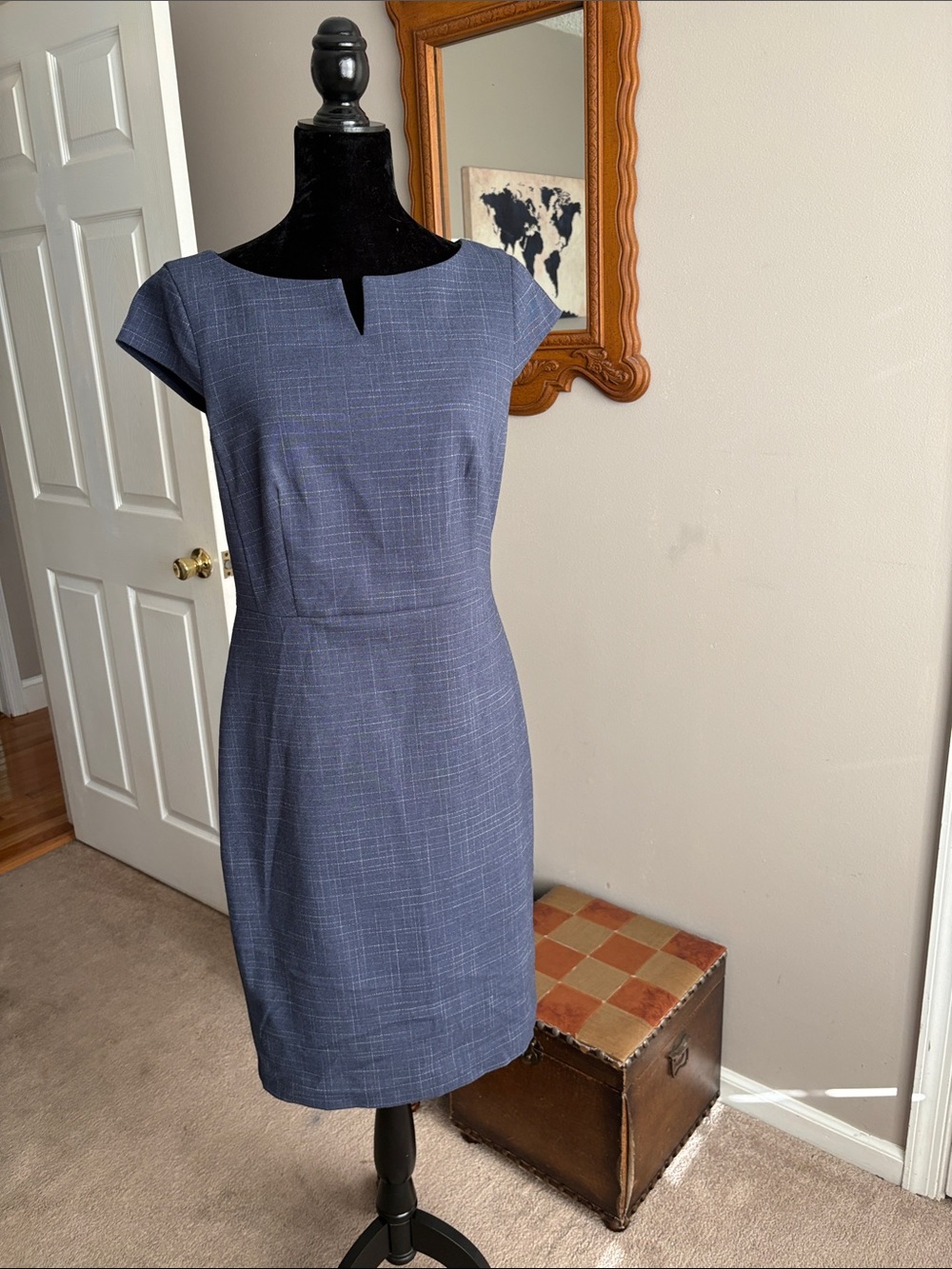 Ann Taylor Slate Blue Cap-Sleeve Sheath Dress
